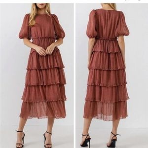 English Factory Mauve Ruffled Tiered Dress